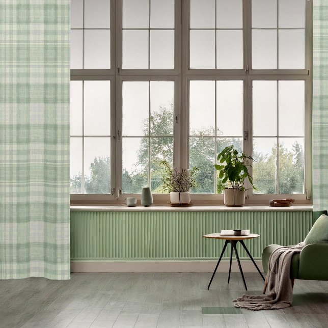 Light sage green plaid blackout curtains (Creator Uploaded)
