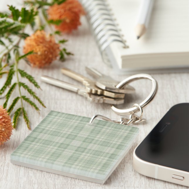 Light sage green plaid keychain (Front Right)