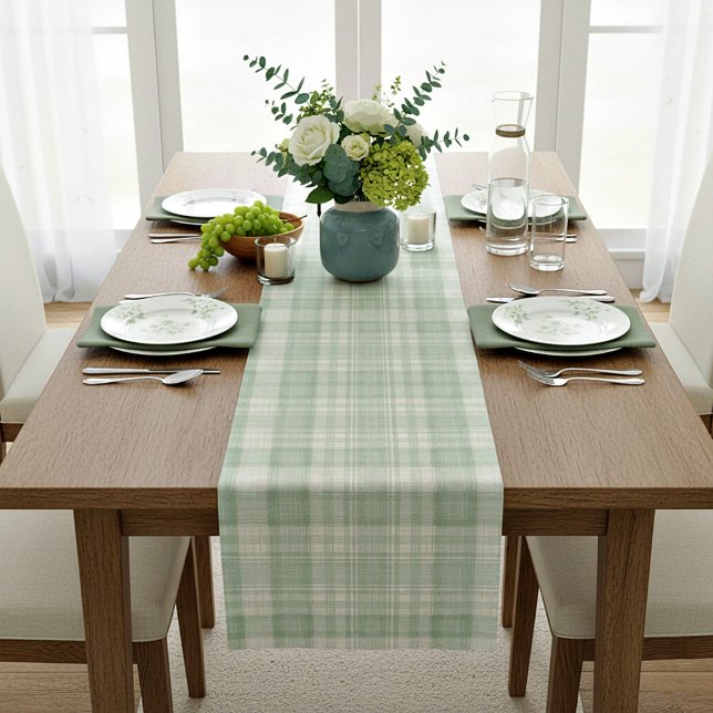 Light sage green plaid medium table runner (Creator Uploaded)