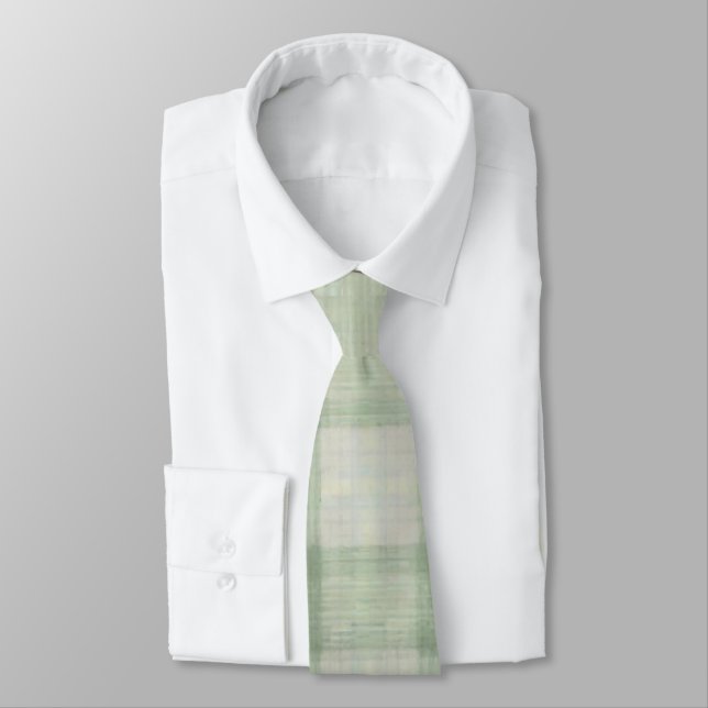 Light sage green plaid neck tie (Tied)