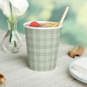 Light sage green plaid paper cups