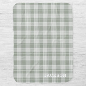 Light Sage Green Plaid Pattern Personalized Baby Blanket