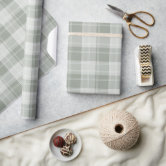 Sage Green White Plaid Pattern Wrapping Paper Sheets