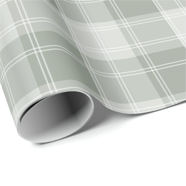 Light Sage Green Plaid Pattern Wrapping Paper (Roll Corner)