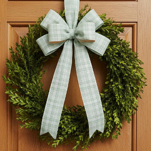 Light sage green plaid satin ribbon