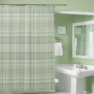 Light sage green plaid shower curtain