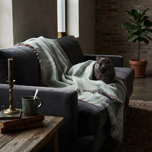 Light sage green plaid throw blanket