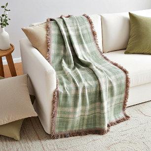 Light sage green plaid throw blanket