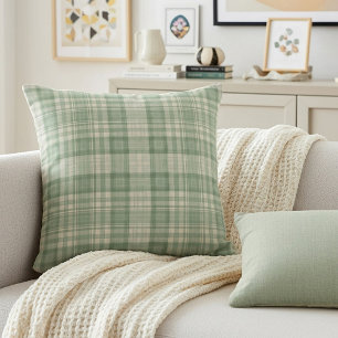Light sage green plaid throw pillow