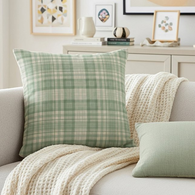 Light sage green plaid throw pillow (Creator Uploaded)