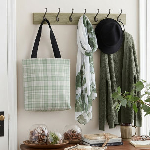 Light sage green plaid tote bag