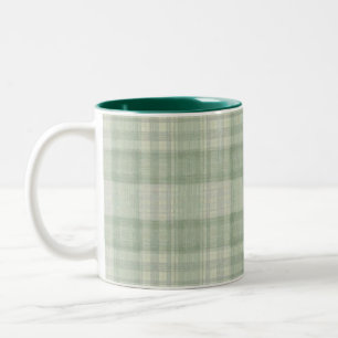 Light sage green plaid Two-Tone coffee mug