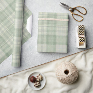 Light sage green plaid wrapping paper