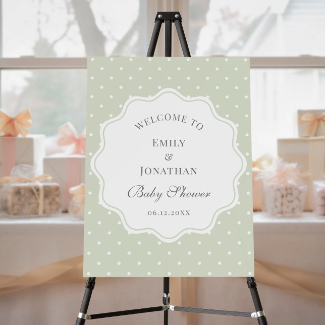 Light Sage Green Polka Dots Baby Shower Welcome Foam Board (Creator Uploaded)