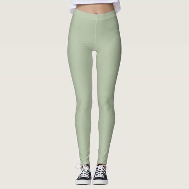 Light Sage Green Solid Color Leggings (Front)