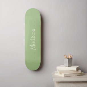 Light Sage Green Solid Color with Name Skateboard