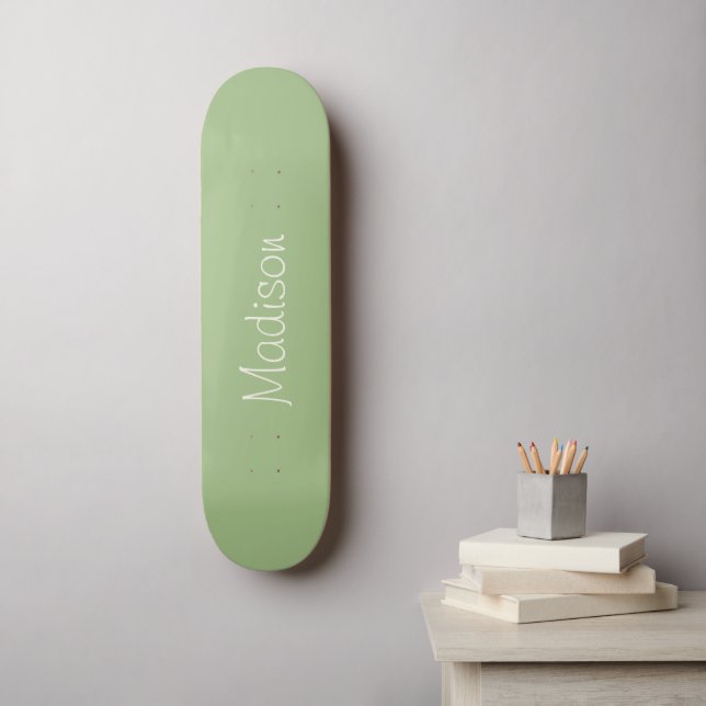 Light Sage Green Solid Color with Name Skateboard (Wall Art)