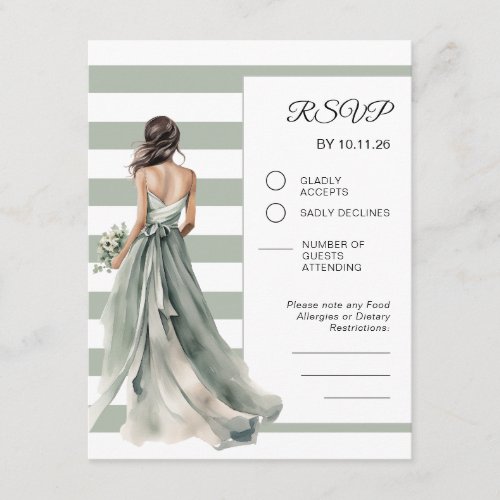 Light Sage Green Stripes Bridal Shower RSVP Enclosure Card