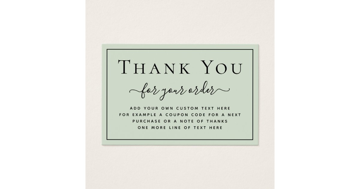 Light sage green thin border thank you insert | Zazzle