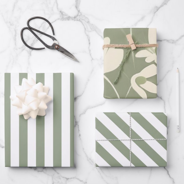 Light Sage Green Variety  Wrapping Paper Sheets (Front)