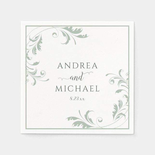 Light Sage Green Wedding Elegant Luxury Flourish N Napkins (Front)