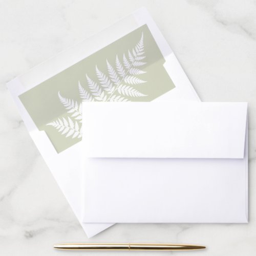 Light Sage Green White Fern Botanical Wedding Envelope Liner
