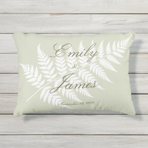 Light Sage Green White Fern Couple Names Elegant Outdoor Pillow