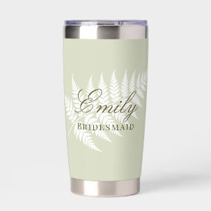 Light Sage Green White Fern Elegant Bridesmaid Insulated Tumbler