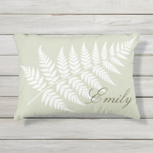 Light Sage Green White Fern Elegant For Her or Him Outdoor Pillow