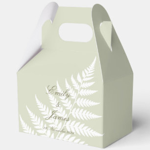Light Sage Green White Fern Large Pastel Gable Favor Boxes