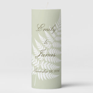 Light Sage Green White Fern Nature Inspired Large Pillar Candle