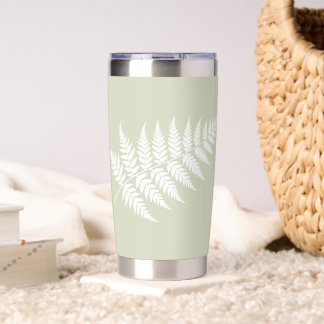 Light Sage Green White Fern Simply Elegant Silver Insulated Tumbler