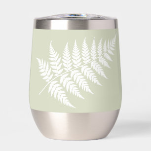 Light Sage Green White Fern Simply Elegant Silver Thermal Wine Tumbler