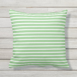 Light Sage Green White Stripe Custom Spring Summer Outdoor Pillow