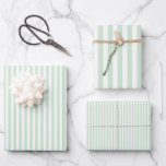 Light Sage Green &amp; White Stripes Wrapping Paper Sheets