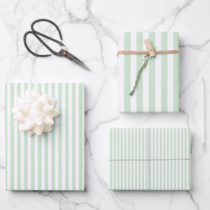Light Sage Green & White Stripes Wrapping Paper Sheets