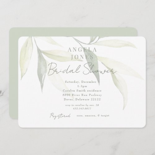 Light Sage Modern Botanical Modern Bridal Shower Invitation