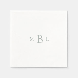 Light Sage Monogram White Elegant Wedding Cocktail Napkins