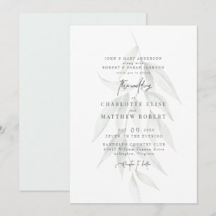 Light Sage Muted Foliage Modern Wedding Invitation
