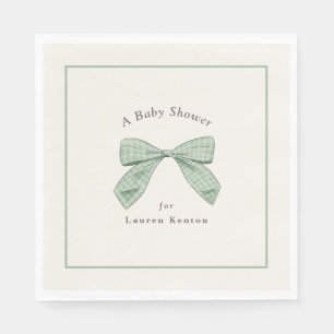 Light Sage Plaid Bow Elegant Boy Baby Shower Napkins