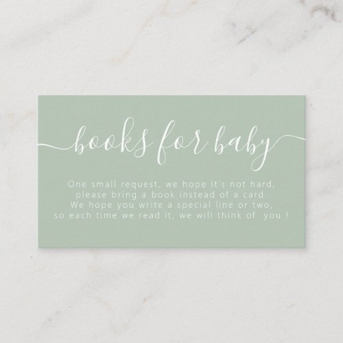 Light Sage Typography Baby Shower Books For Baby Enclosure Card