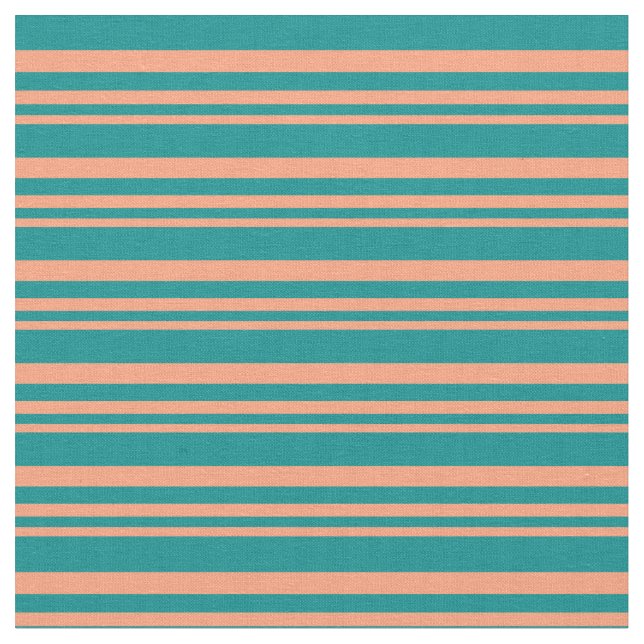 Light Salmon and Dark Cyan Lined Pattern Fabric (Close Up)