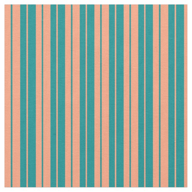 Light Salmon and Dark Cyan Lines Pattern Fabric (Close Up)