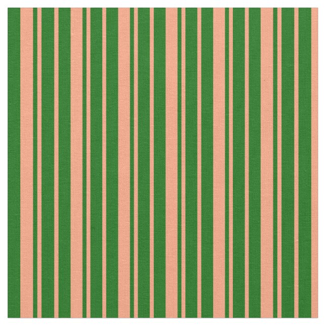 Light Salmon and Dark Green Pattern of Stripes Fabric (Close Up)