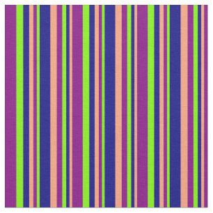Light Salmon, Blue, Green & Purple Stripes Fabric