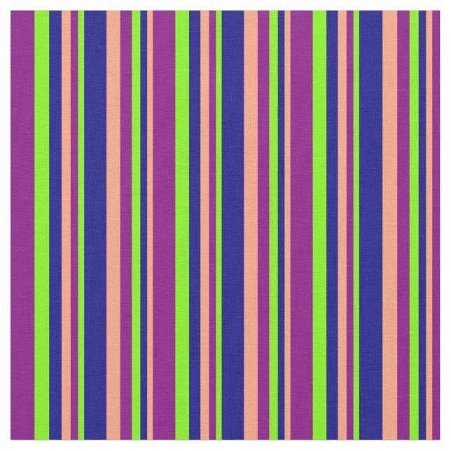 Light Salmon, Blue, Green & Purple Stripes Fabric (Close Up)