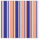 [ Thumbnail: Light Salmon, Blue & White Lined Pattern Fabric ]