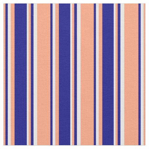 Light Salmon, Blue & White Lined Pattern Fabric