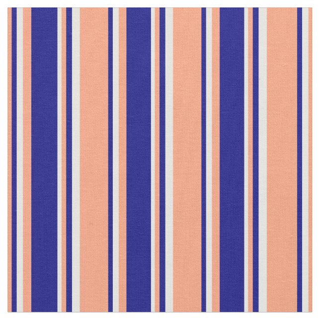 Light Salmon, Blue & White Lined Pattern Fabric (Close Up)