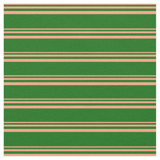Light Salmon & Dark Green Colored Striped Pattern Fabric